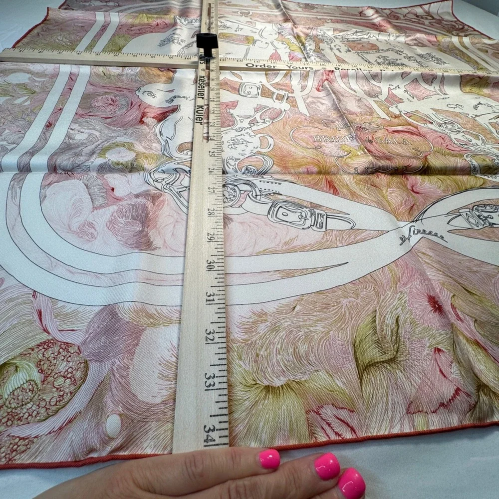 Carolina Lemke Brides de Gala Silk Scarf Pink Gold Equestrian 35x35 NIB